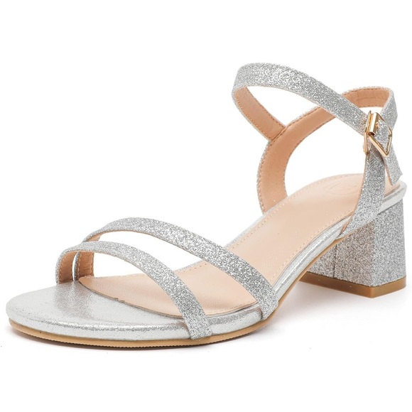 Women's Open Toe Ankle Strap Low Block Chunky Heels Sandals - Picture 3 of 4